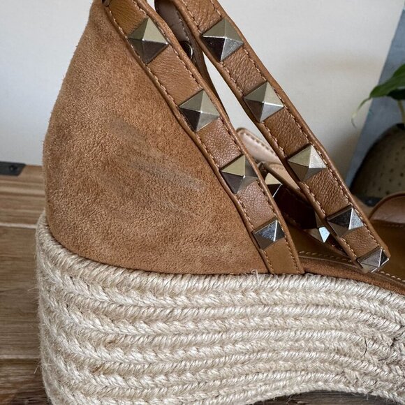 MARC FISHER Jazlyn Silver Studded Ankle Strap Espadrille Wedge Sandals Size 7.5 - Picture 8 of 14